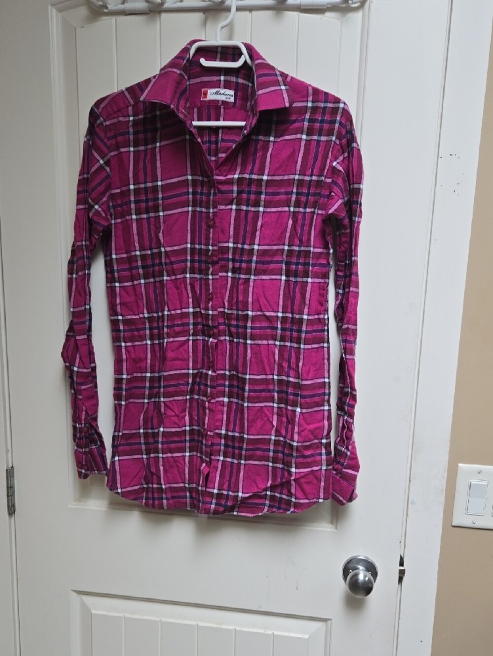 Modern KKP. Women’s Pink Purple Plaid Button-Up Shirt Long Sleeve